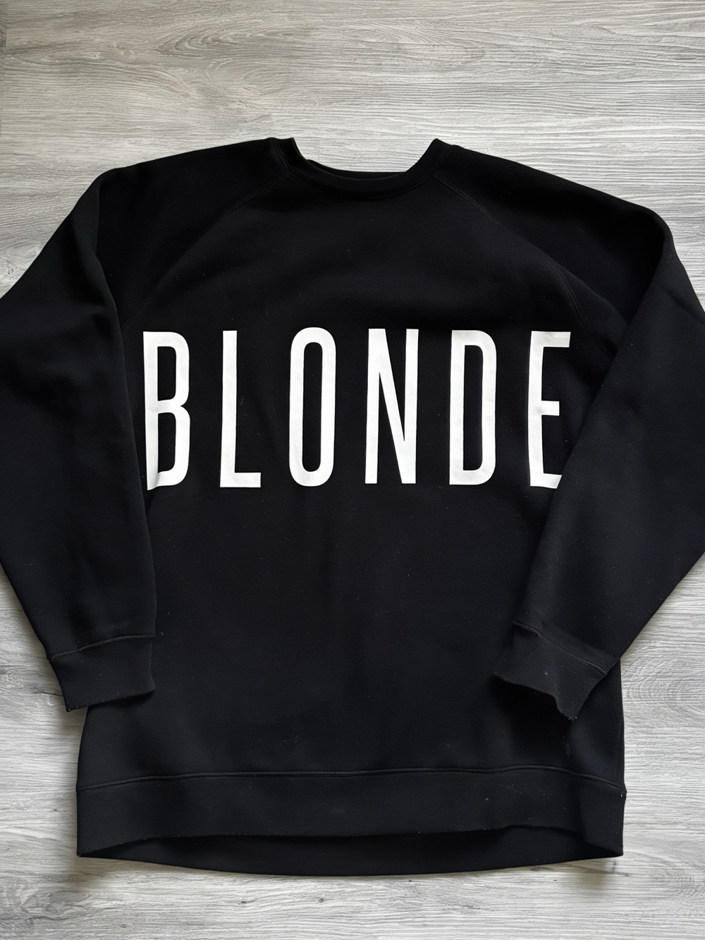 Brunette The Label Black Crewneck Sweater with White BLONDE Graphic